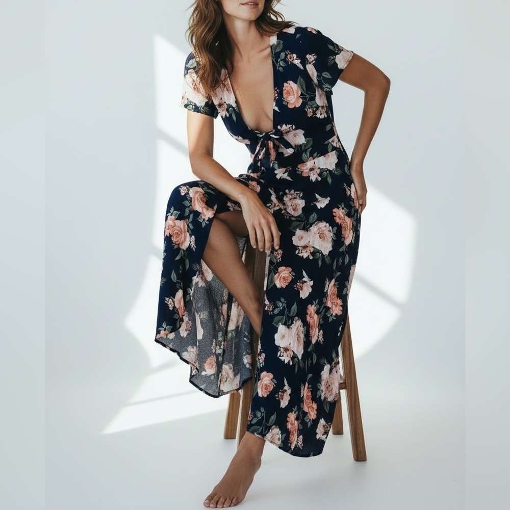 RUE21 floral maxi slit dress size M